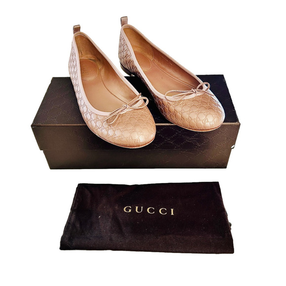 Gucci Shoes - Gucci Microgucissima Metallic Pink Leather Bow Ballet Flats EU 40 US 10